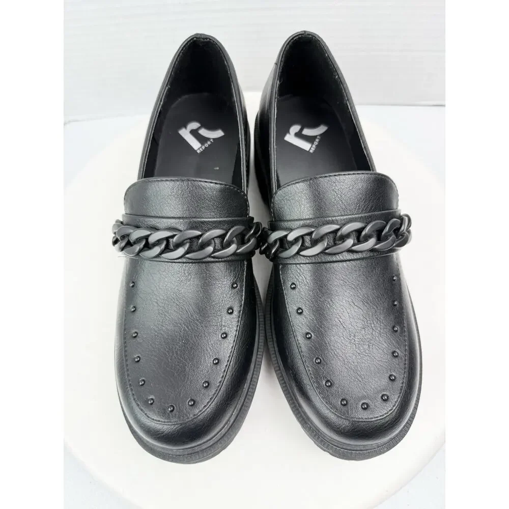 Report Hayden Womens Size‎ 7 Black Chunky Chain Studded Loafers Faux Leather